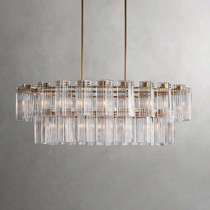Oval Glass Panel Chandelier with Metal Frame 4-17 Lights Adjustable Height for Dining Room & Entryway