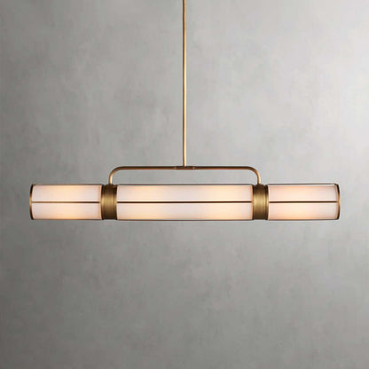 Industrial Pendant Light with Frosted Glass Tubes for Dining Room and Kitchen Island – Adjustable Drop Brass or Bronze – 4 or 5 Socket