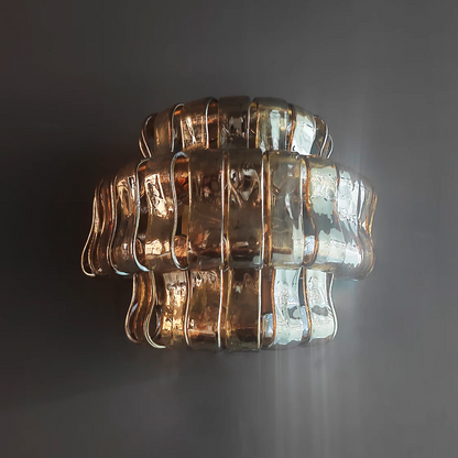 Textured Glass Wall Sconce Light Fixture with Curved Shade for Living Room Bedroom Dining Room | Hardwired 2-Bulb Accent Lighting