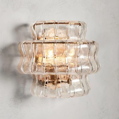 Textured Glass Wall Sconce Light Fixture with Curved Shade for Living Room Bedroom Dining Room | Hardwired 2-Bulb Accent Lighting