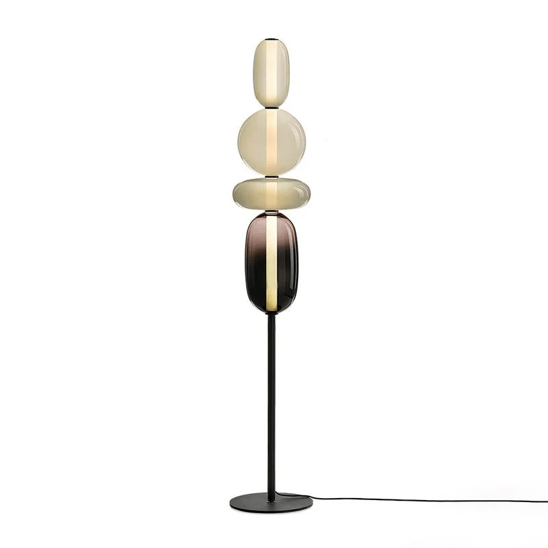Artisan Glass Standing Lamp 63 in Red White Black Accent Light for Living Room Contemporary Sculptural Décor LED Uplight Statement Piece