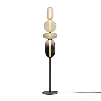 Artisan Glass Standing Lamp 63 in Red White Black Accent Light for Living Room Contemporary Sculptural Décor LED Uplight Statement Piece