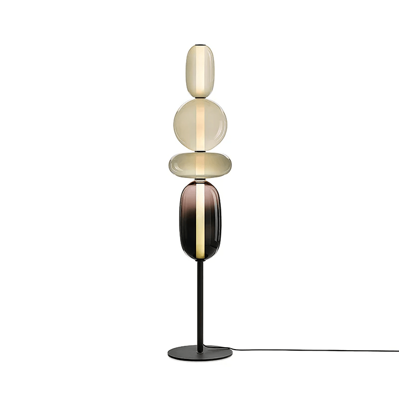 Artisan Glass Standing Lamp 63 in Red White Black Accent Light for Living Room Contemporary Sculptural Décor LED Uplight Statement Piece