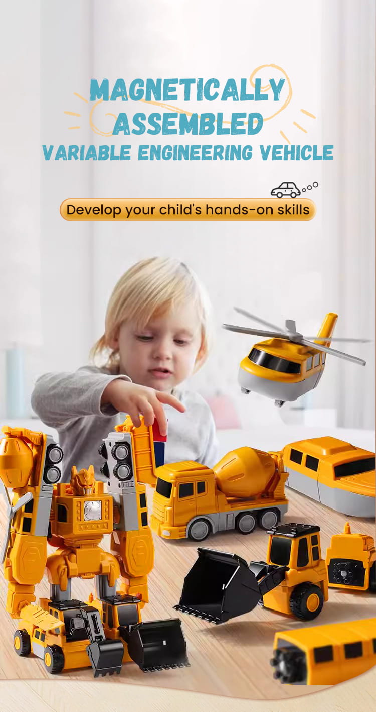 Magnetic Construction Vehicle Building Set for Kids – Transformable Toy Trucks with Snap-Together Magnets for Creative Play & STEM Learning