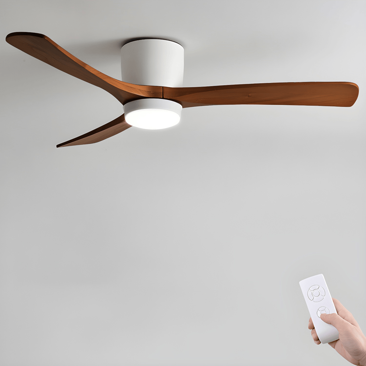 42-Inch Wooden Blade Ceiling Fan with Dimmable LED Light, Ultra-Quiet DC Motor for Bedrooms, Reversible Airflow, Three Color Temperatures, M