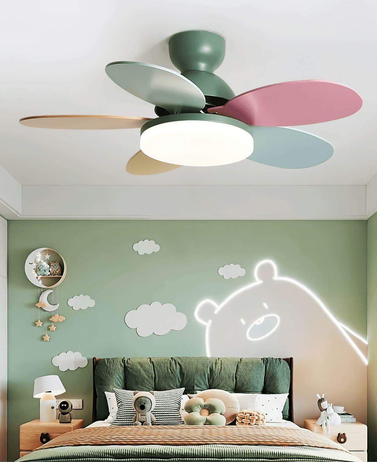 Indoor Ceiling Fan with LED Light 35 in Wood Blade Curved Design 6-Speed Remote Control DC Motor for Living Room Bedroom Dining Room Grey Gr