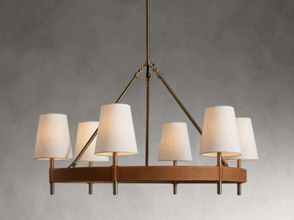 Circular Brass Chandelier with Fabric Shades – 4 to 10 Lights for Dining Room, Living Room & Foyer – Vintage Metal Frame