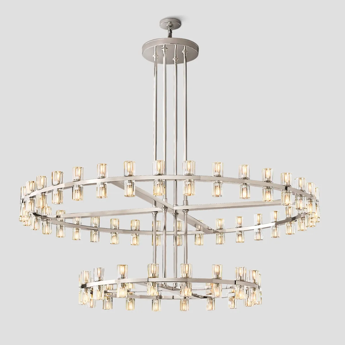 Two-Tier Crystal Chandelier 60 Inch Round Statement Lighting 108 Bulbs for Dining Room Living Room Bedroom Hotel Restaurant Grand Entryway