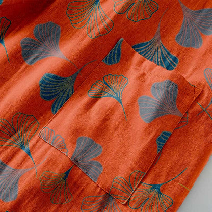 Cotton Gauze Kimono Robe Women Men Lightweight Bathrobe Ginkgo Leaf Pattern Unisex Loungewear Spa Wrap Housecoat Sleepwear Quick-Dry