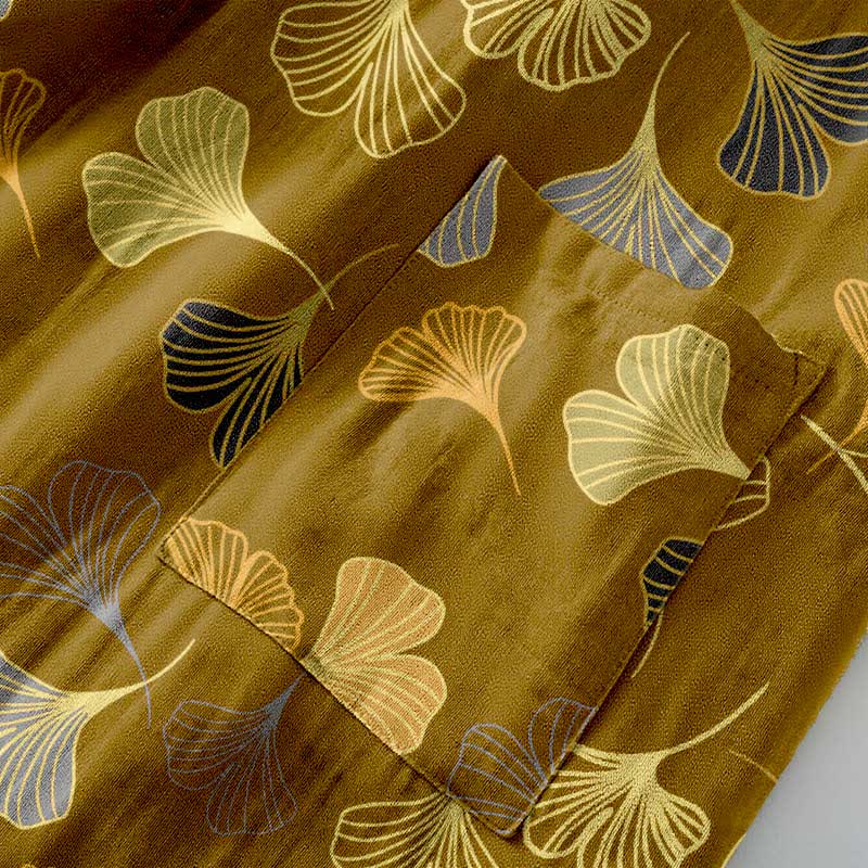 Cotton Gauze Kimono Robe Women Men Lightweight Bathrobe Ginkgo Leaf Pattern Unisex Loungewear Spa Wrap Housecoat Sleepwear Quick-Dry