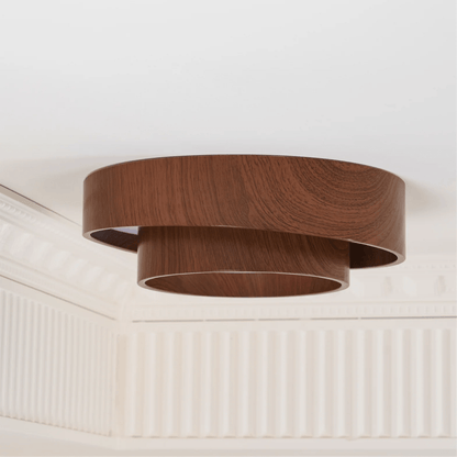 Flush Mount LED Fixture Walnut Grain Finish for Bedroom Living Room Dining Area Low Profile Overhead Lighting Scandinavian Modern Contempora