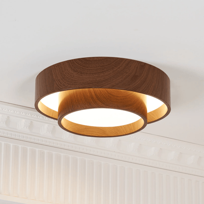 Flush Mount LED Fixture Walnut Grain Finish for Bedroom Living Room Dining Area Low Profile Overhead Lighting Scandinavian Modern Contempora