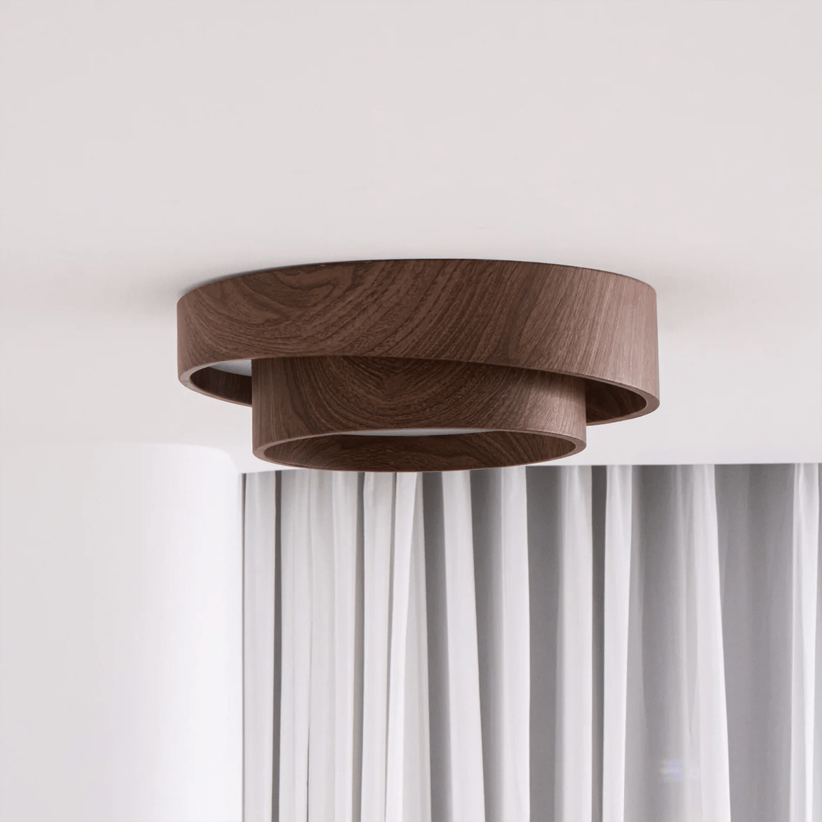 Flush Mount LED Fixture Walnut Grain Finish for Bedroom Living Room Dining Area Low Profile Overhead Lighting Scandinavian Modern Contempora