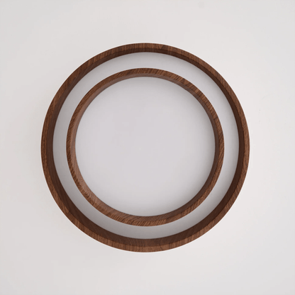 Flush Mount LED Fixture Walnut Grain Finish for Bedroom Living Room Dining Area Low Profile Overhead Lighting Scandinavian Modern Contempora