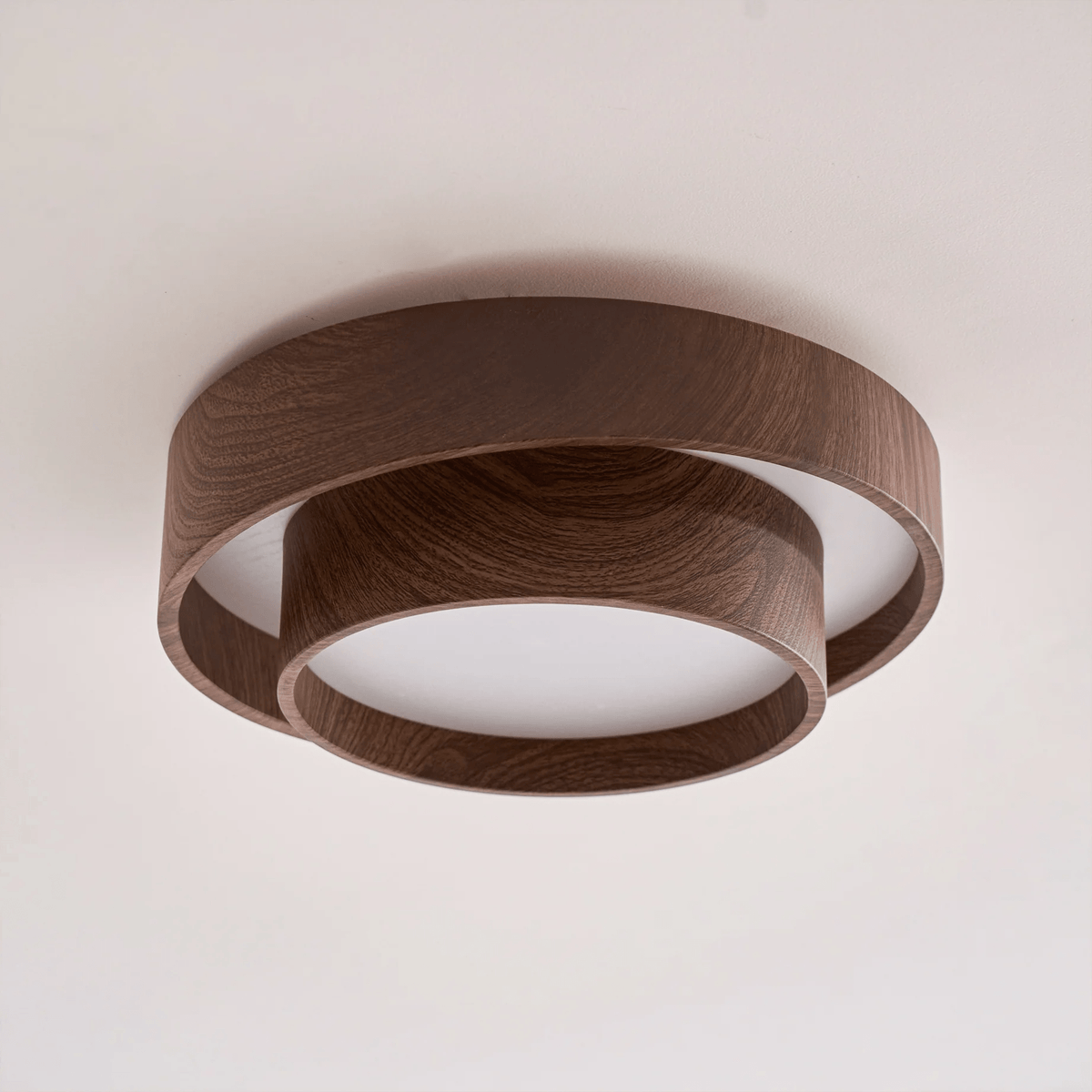 Flush Mount LED Fixture Walnut Grain Finish for Bedroom Living Room Dining Area Low Profile Overhead Lighting Scandinavian Modern Contempora