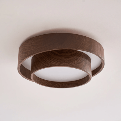 Flush Mount LED Fixture Walnut Grain Finish for Bedroom Living Room Dining Area Low Profile Overhead Lighting Scandinavian Modern Contempora