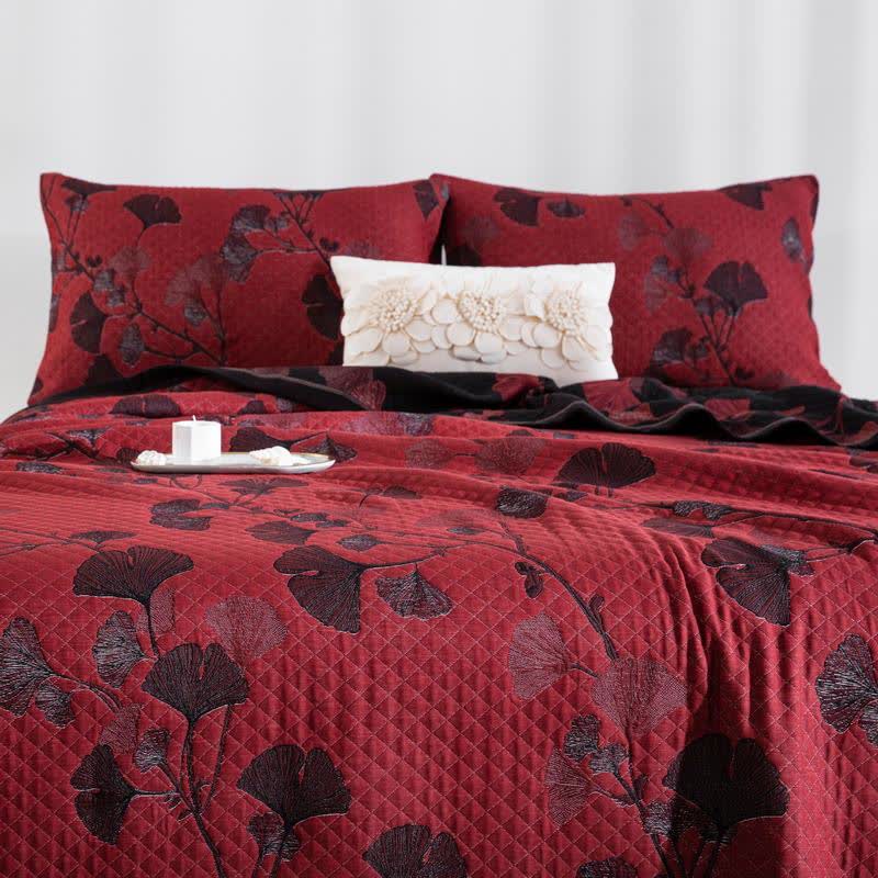 Reversible Cotton Quilt Ginkgo Leaf Design All-Season Bedspread Lightweight Throw Blanket for Bedroom Sofa Couch Travel Comfort