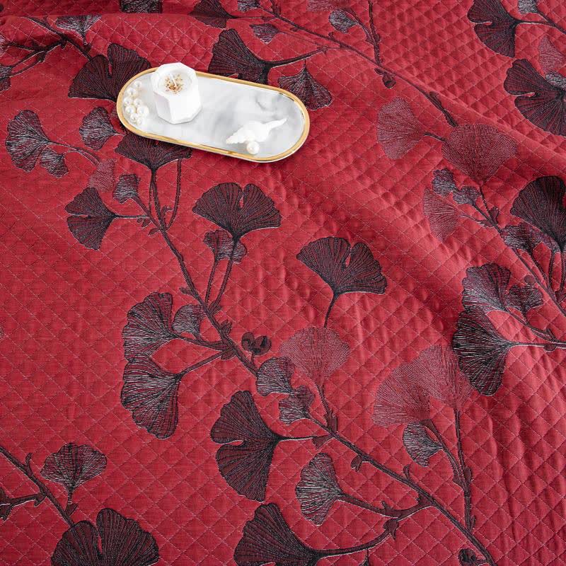 Reversible Cotton Quilt Ginkgo Leaf Design All-Season Bedspread Lightweight Throw Blanket for Bedroom Sofa Couch Travel Comfort