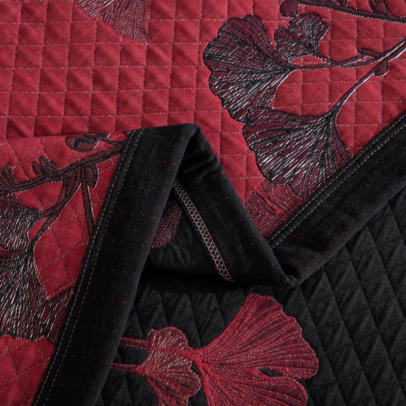 Reversible Cotton Quilt Ginkgo Leaf Design All-Season Bedspread Lightweight Throw Blanket for Bedroom Sofa Couch Travel Comfort