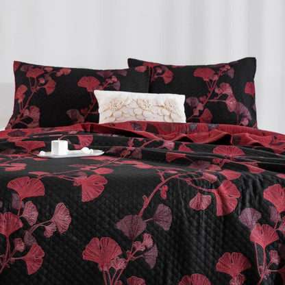 Reversible Cotton Quilt Ginkgo Leaf Design All-Season Bedspread Lightweight Throw Blanket for Bedroom Sofa Couch Travel Comfort