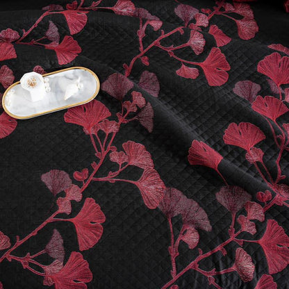 Reversible Cotton Quilt Ginkgo Leaf Design All-Season Bedspread Lightweight Throw Blanket for Bedroom Sofa Couch Travel Comfort
