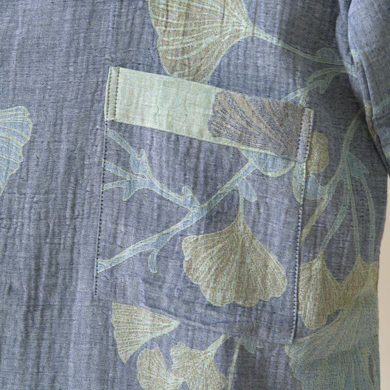 Reversible Cotton Kimono Robe with Ginkgo Leaf Print for Women - Lightweight Spa Bathrobe with Belt & Dual-Tone Design