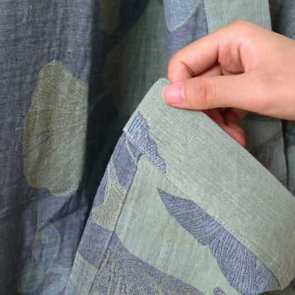 Reversible Cotton Kimono Robe with Ginkgo Leaf Print for Women - Lightweight Spa Bathrobe with Belt & Dual-Tone Design