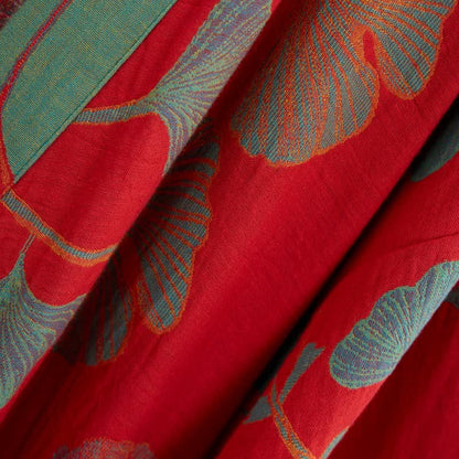 Reversible Cotton Kimono Robe with Ginkgo Leaf Print for Women - Lightweight Spa Bathrobe with Belt & Dual-Tone Design
