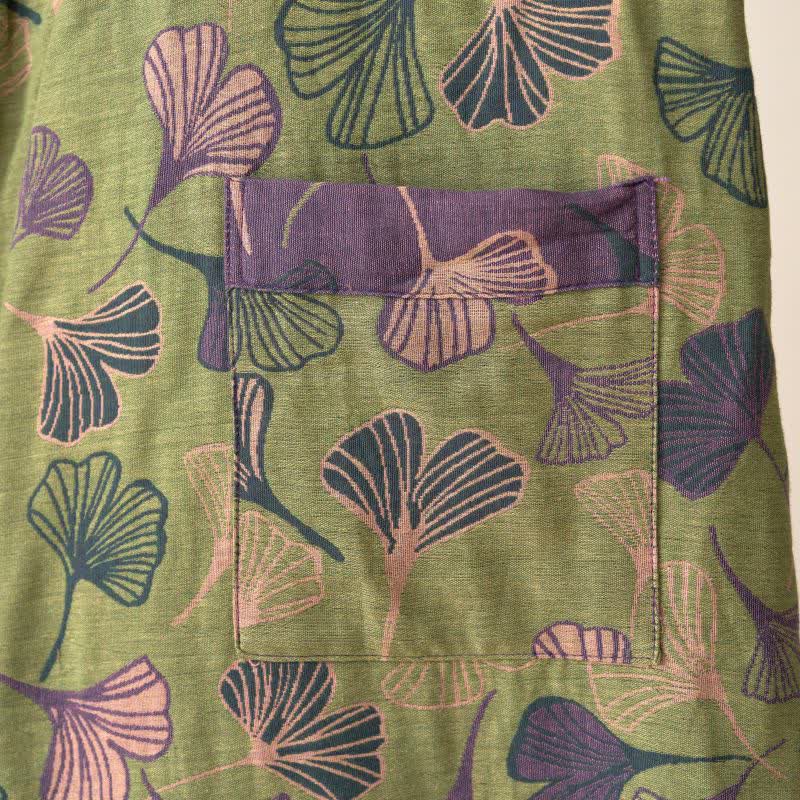 Cotton Gauze Kimono Robe Women Men Lightweight Bathrobe Ginkgo Leaf Pattern Unisex Loungewear Spa Wrap Housecoat Sleepwear Quick-Dry