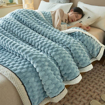 Reversible Plush Throw Blanket - Ultra Soft Coral Fleece - Queen & Full Size - Lightweight Polyester - Cozy Cover for Couch Sofa Bed