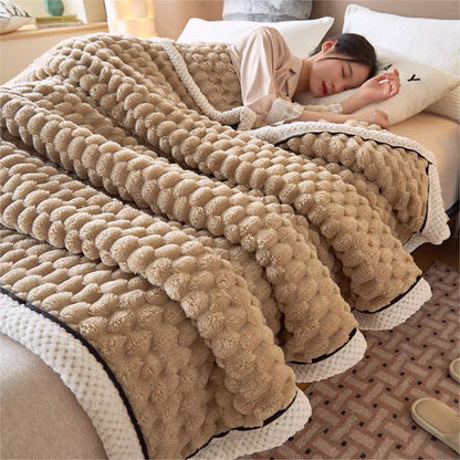 Reversible Plush Throw Blanket - Ultra Soft Coral Fleece - Queen & Full Size - Lightweight Polyester - Cozy Cover for Couch Sofa Bed