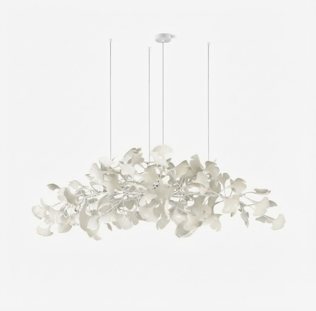 Handcrafted Porcelain Leaf Ceiling Fixture with Flexible Branches Gold White 70 in Statement Overhead Lighting for Dining Room Entryway Livi