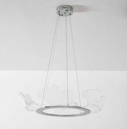 Round Pendant Light with Acrylic Leaf Diffuser 27 in Gold Adjustable Height LED for Kitchen Dining Room Office Bedroom Modern Flush Mount Fi