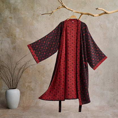 Bata tipo kimono de algodón ligero para mujer y hombre – Ropa de estar por casa estilo japonés con estampado de hojas de ginkgo y lazo ajustable – Transpirable