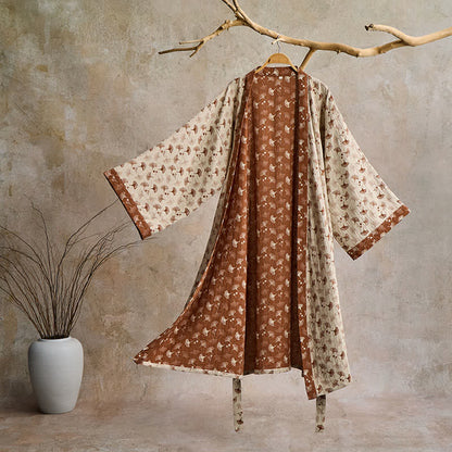 Bata tipo kimono de algodón ligero para mujer y hombre – Ropa de estar por casa estilo japonés con estampado de hojas de ginkgo y lazo ajustable – Transpirable