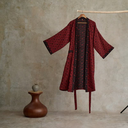 Bata tipo kimono de algodón ligero para mujer y hombre – Ropa de estar por casa estilo japonés con estampado de hojas de ginkgo y lazo ajustable – Transpirable