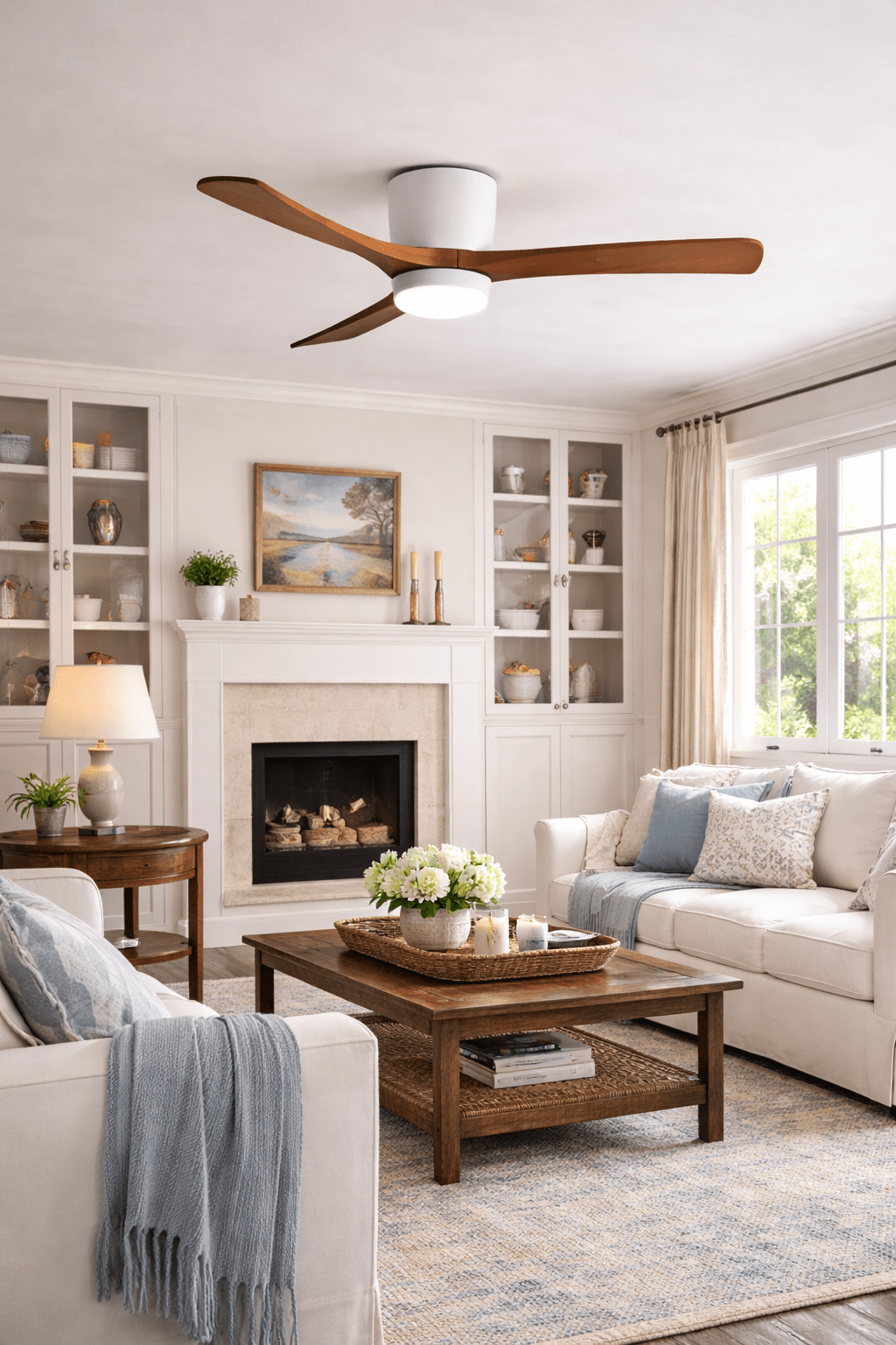 Wood Blade Ceiling Fan with Integrated LED Light and Remote Control for Bedroom Living Room Quiet DC Motor Airflow Year-Round Comfort Scandi