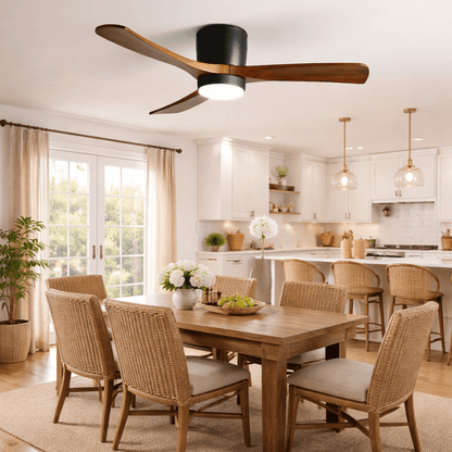 Wood Blade Ceiling Fan with Integrated LED Light and Remote Control for Bedroom Living Room Quiet DC Motor Airflow Year-Round Comfort Scandi