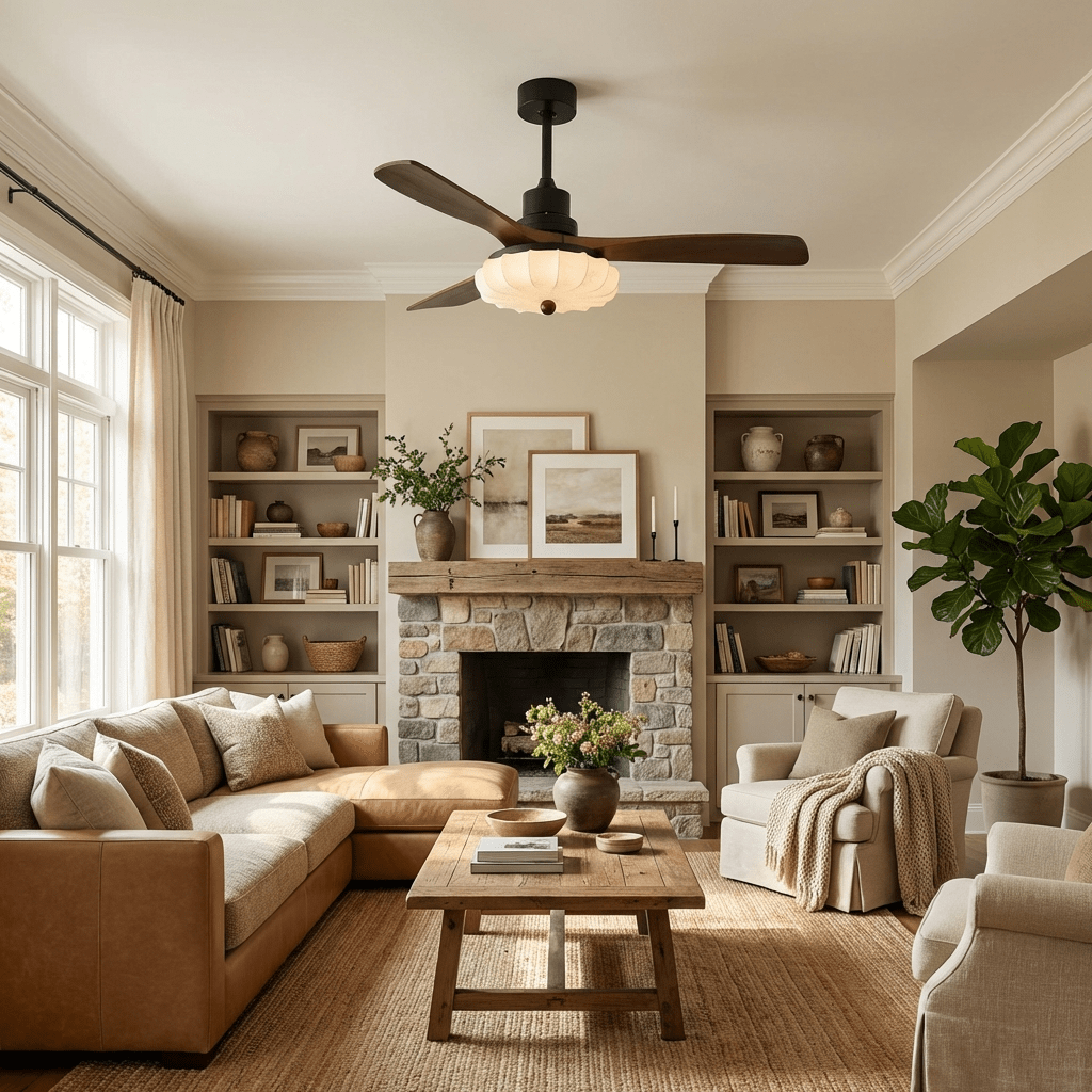 Wood Blade Ceiling Fan with Drum Shade Light DC Motor 6 Speed Remote Indoor Dining Living Bedroom Adjustable 36 42 48 52 Inch Quiet Reversib