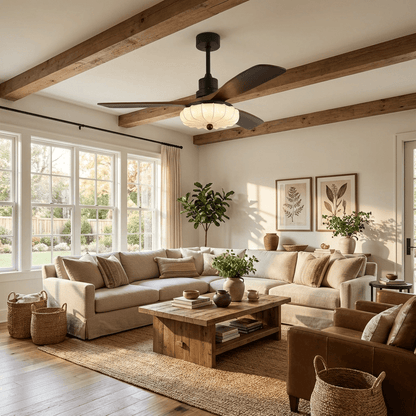Wood Blade Ceiling Fan with Drum Shade Light DC Motor 6 Speed Remote Indoor Dining Living Bedroom Adjustable 36 42 48 52 Inch Quiet Reversib