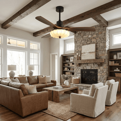 Wood Blade Ceiling Fan with Drum Shade Light DC Motor 6 Speed Remote Indoor Dining Living Bedroom Adjustable 36 42 48 52 Inch Quiet Reversib