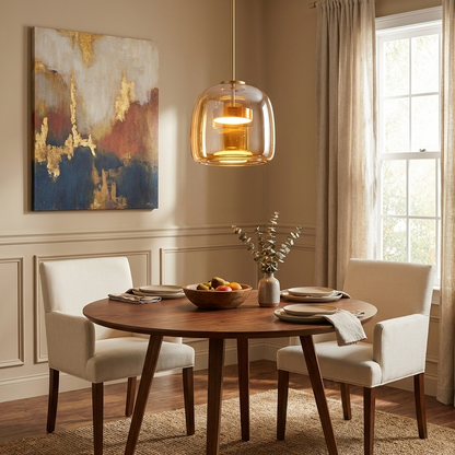 LED Drop Ceiling Lamp with Smoked Glass Shade for Dining Room & Island – Adjustable Cord, Integrated Bulb, Choice of Kelvin Tones