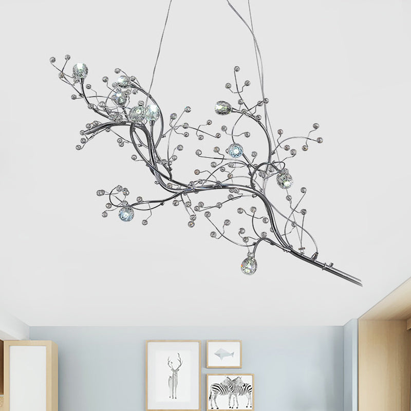 Modern Crystal Bead Chandelier 10-Light Metal Branch Ceiling Fixture for Dining Room & Living Room