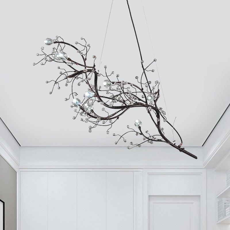 Modern Crystal Bead Chandelier 10-Light Metal Branch Ceiling Fixture for Dining Room & Living Room