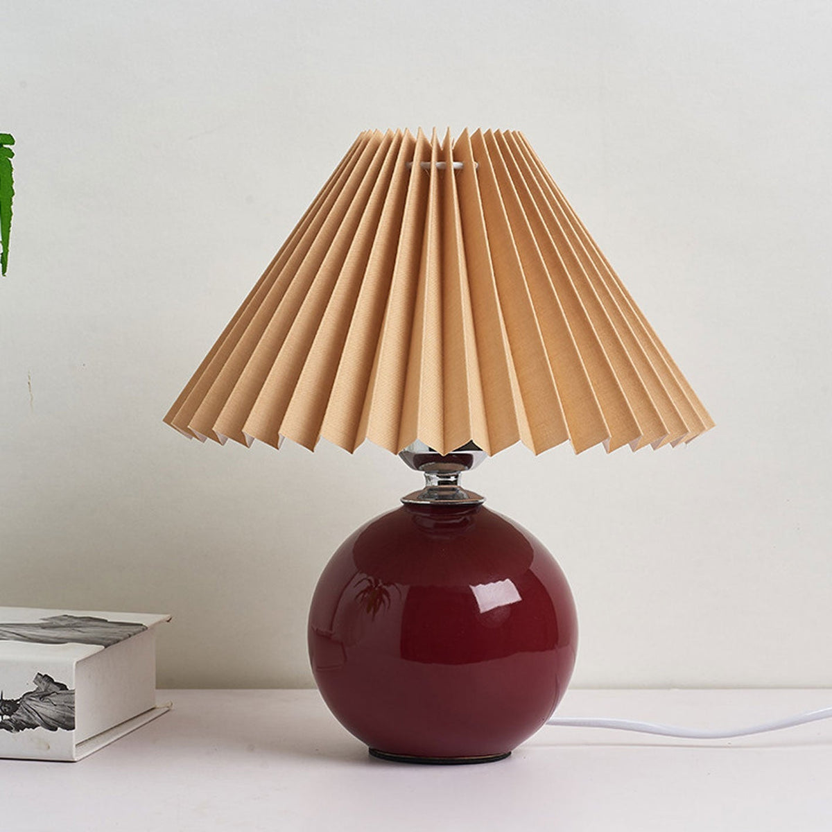 Ceramic Accent Lamp with Fabric Shade 11x9.5 in E26 Socket for Nightstand Desk Study Room Reading Light Modern Home Decor