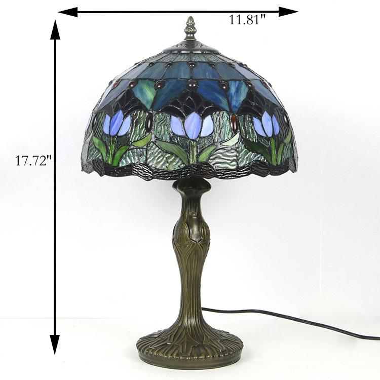 Stained Glass Table Lamp 18 Inch Height Multicolor Shade Bedside Reading Light E26 Socket Vintage Accent Lighting Decorative Bedroom Night L