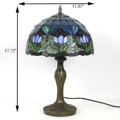 Stained Glass Table Lamp 18 Inch Height Multicolor Shade Bedside Reading Light E26 Socket Vintage Accent Lighting Decorative Bedroom Night L
