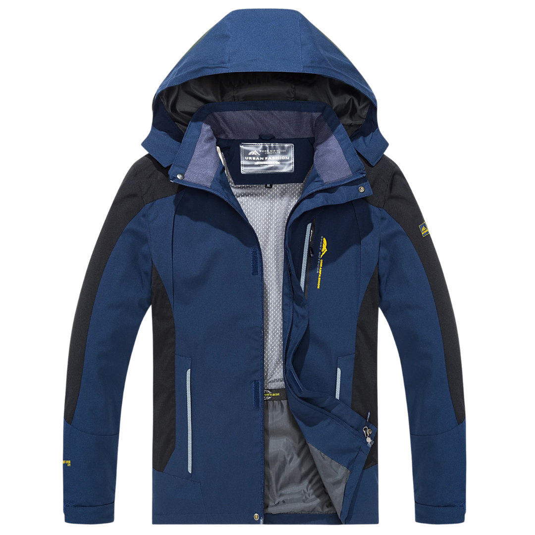 Men's Windproof Rain Shell Jacket with Removable Hood for Hiking, Camping & Outdoor Adventures – Waterproof Lightweight Expedition Coat