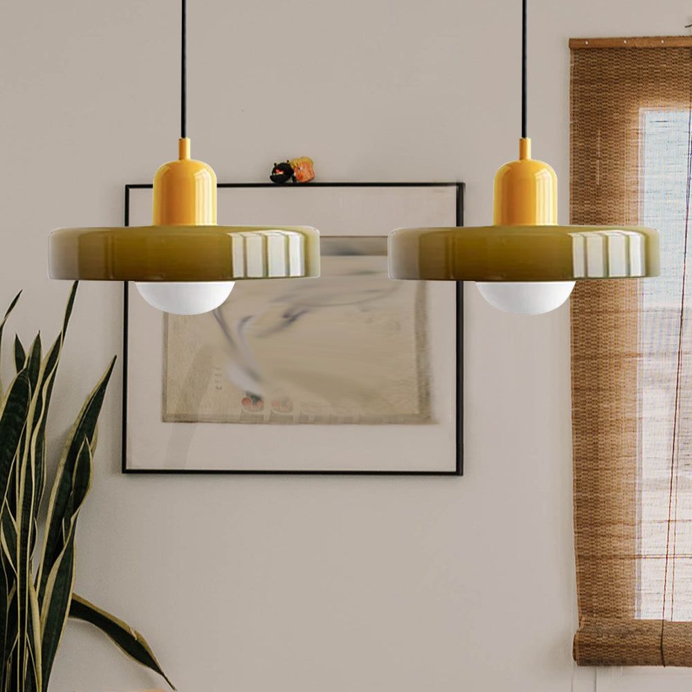 Dual-Shade Glass Hanging Light Fixture G9 Socket 14 Inch Ceiling Mount for Kitchen Island Dining Table Living Room Modern Overhead Lighting