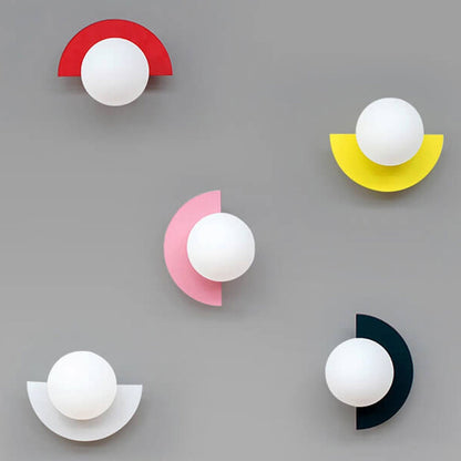 Half-Sphere Glass Wall Sconce with Colored Shade | Iron Mount LED Compatible Hardwired Fixture for Bedroom Living Room Hallway | G9 Base